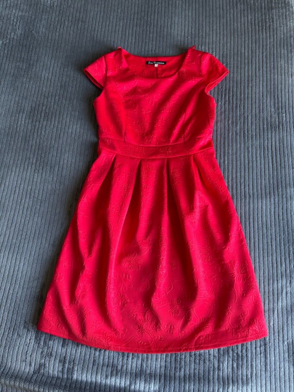 Classic Red Cap-Sleeve Fit & Flare Dress Size 38 (S/M)